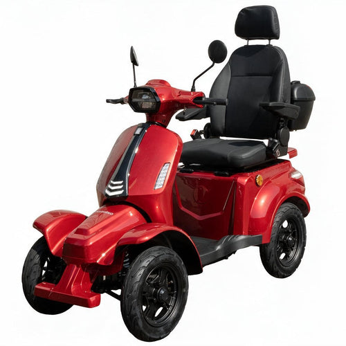 Ainohot F2R 4-wheeled electric mobility scooter with a black seat, black mirrors, and black wheels, shown on a plain white background.