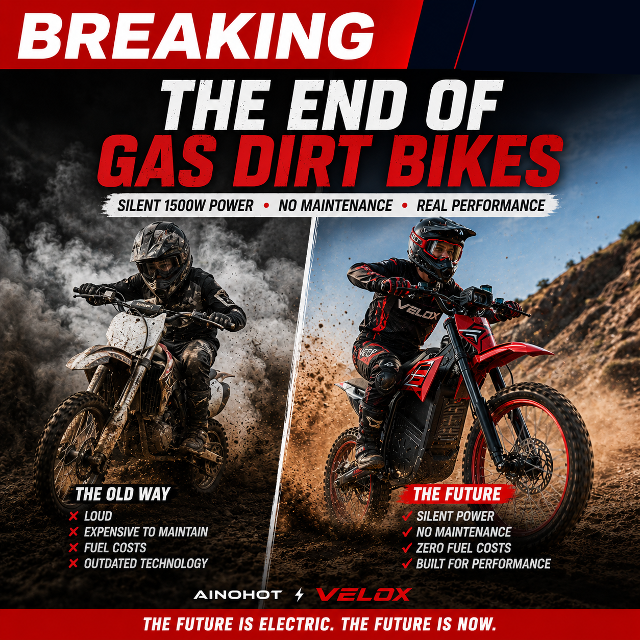 Ainohot velox breaking the end of gas dirt bike