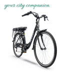 Black bicycle on a white background with text 'your city companion'.